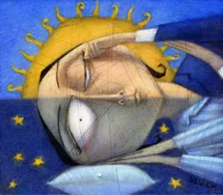 Illustration of a half-sleeping human head